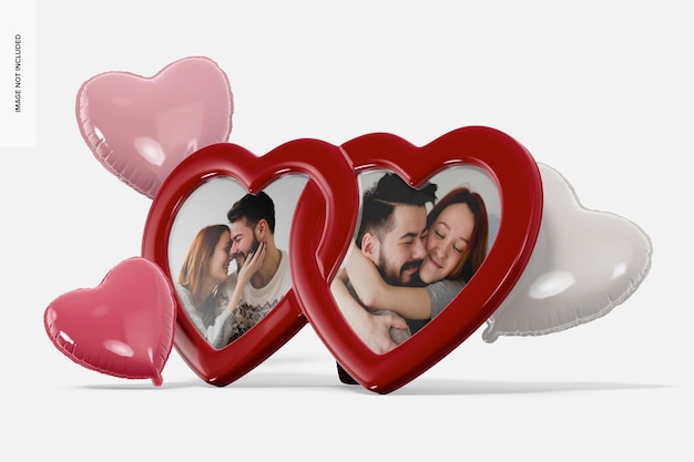 Valentines day heart photo frame mockup,right view