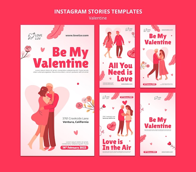 PSD modello di progettazione di storie di instagram di san valentino