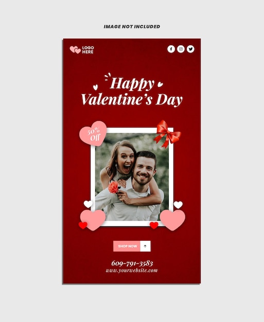 PSD modello di storia di instagram di san valentino