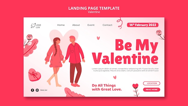PSD バレンタインデーのランディングページのデザインテンプレート