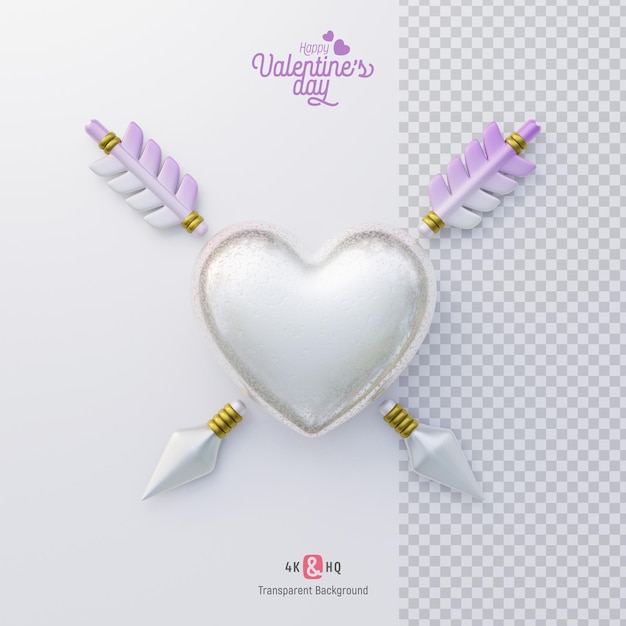 PSD valentines day love heart with arrow 3d illustration isolated