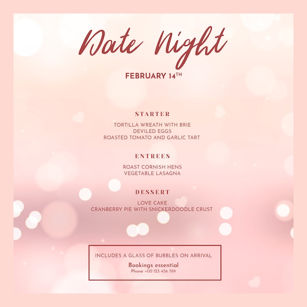 Valentines day menu mockup