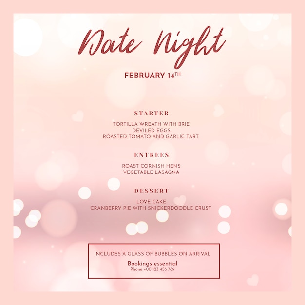 Mockup del menu di giorno di san valentino