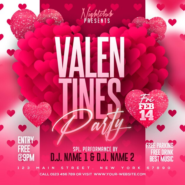 Valentines day party event social media post psd