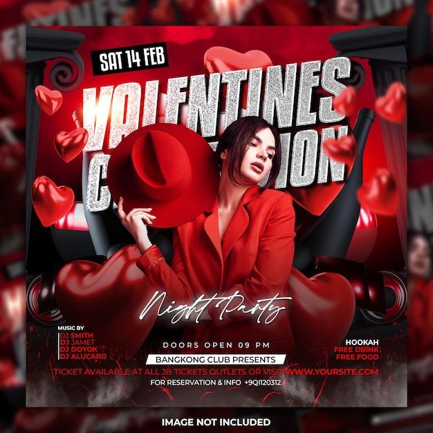 PSD valentines day party flyer social media post and web banner
