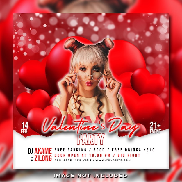 Valentines day party flyer social media post and web banner