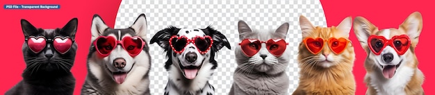 PSD valentines day pet shop banners dogs and cats with heart sunglasses