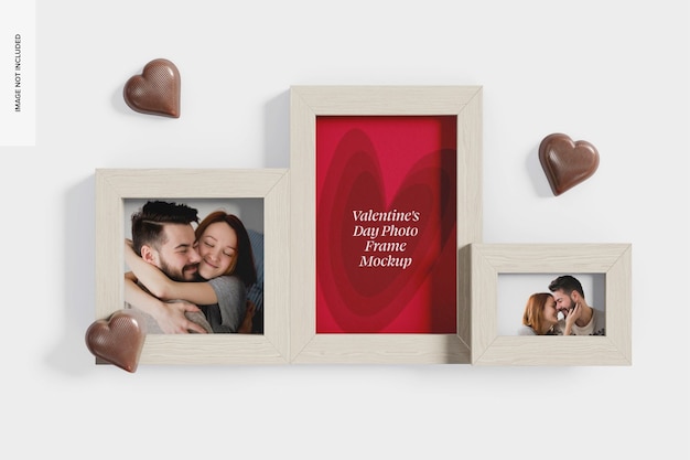 Valentines day photo frame mockup,top view