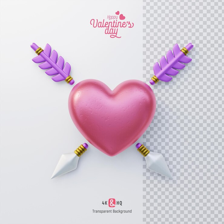 PSD valentines day pink heart with arrow 3d illustration isolated