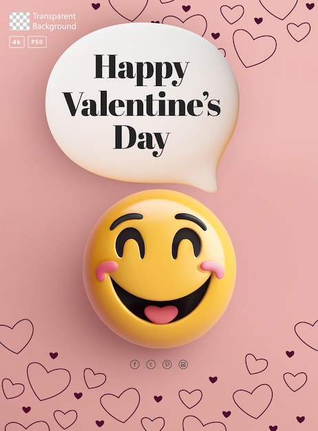 Valentines day poster template with 3d rendering smiley face