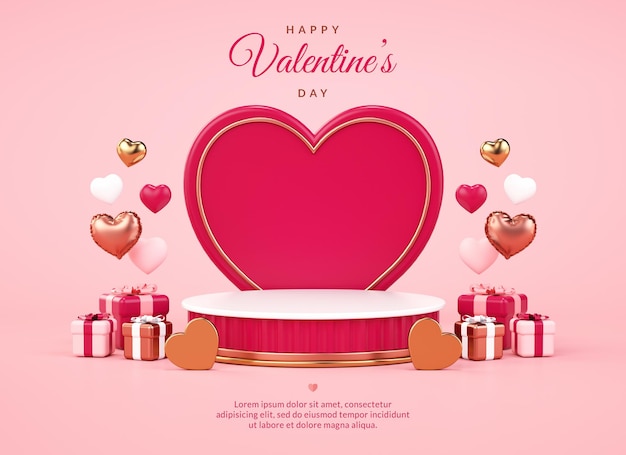 PSD Платформа продукта ко дню святого валентина на розовом фоне для дизайна баннеров или открыток в 3d иллюстрации
