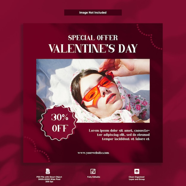 PSD modello di post sui social media con offerta di sconto per la vendita di san valentino