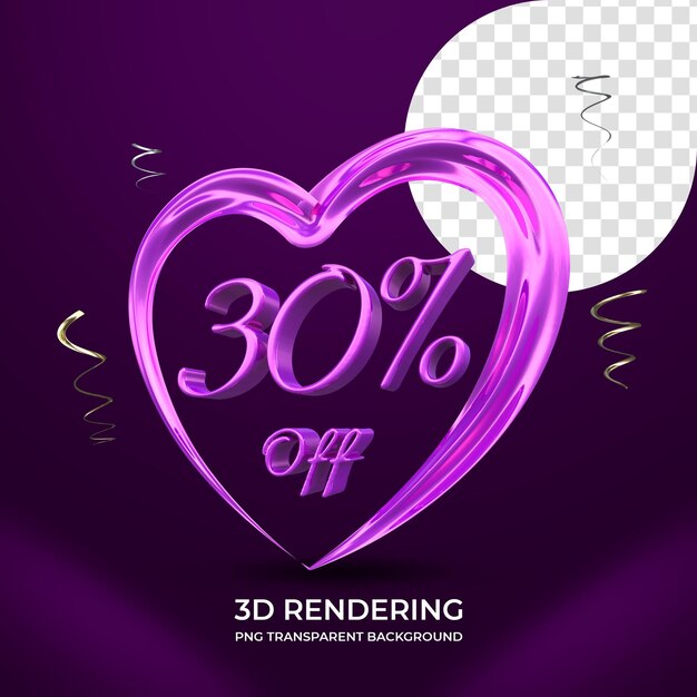 Promozione della vendita di san valentino con uno sconto del 30% sul rendering 3d