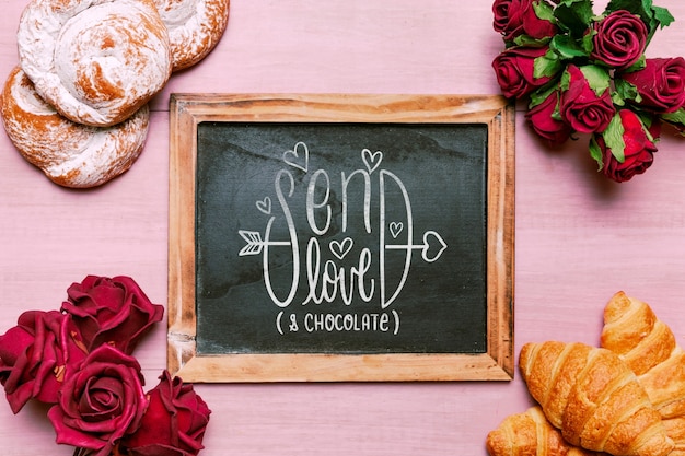 valentines day slate mockup with breakfast