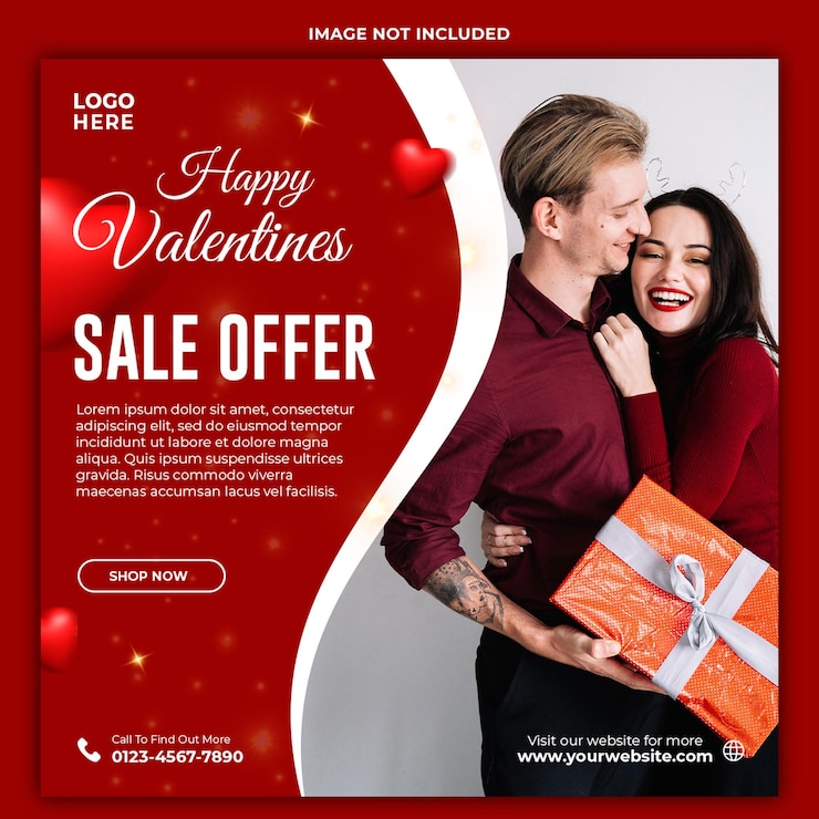 Valentines day Social media post promotional sale offer template design