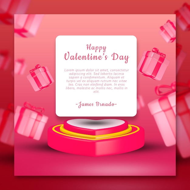 PSD valentines day social media post template 3d render