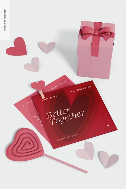 PSD valentines day square postcard mockup,perspective