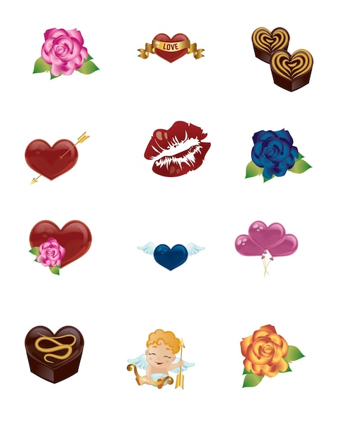 Valentines day stickers pack set