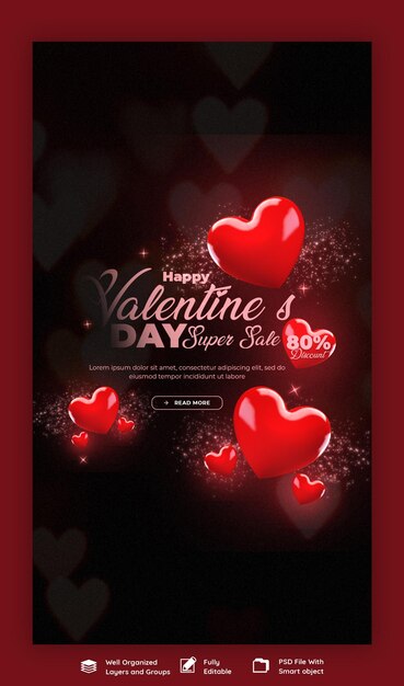 PSD valentines day and super sale instagram and facebook story post template