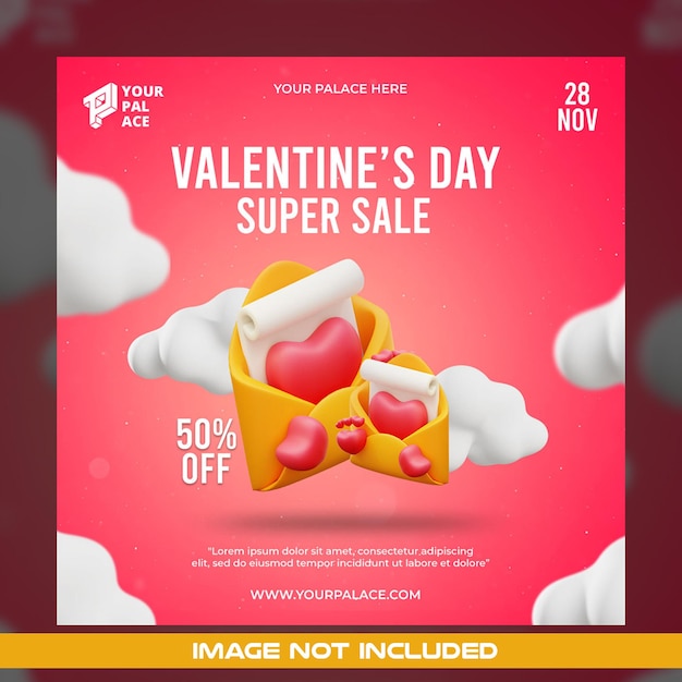 PSD valentines day and super sale social media template