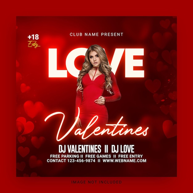 Valentines day with hearts party social media post template premium psd