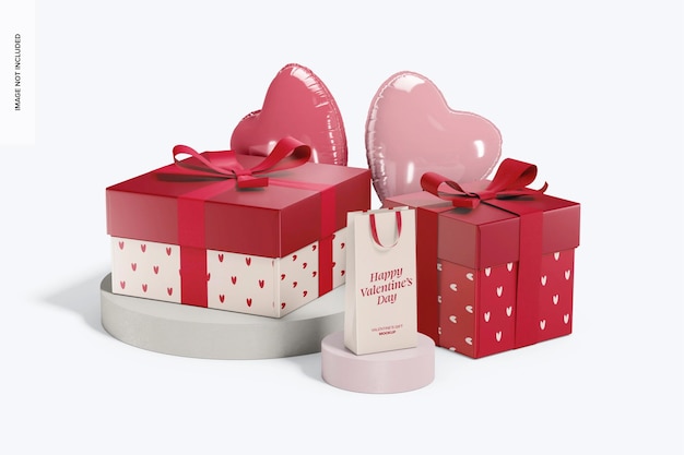 PSD valentines gift packaging mockup,on podium