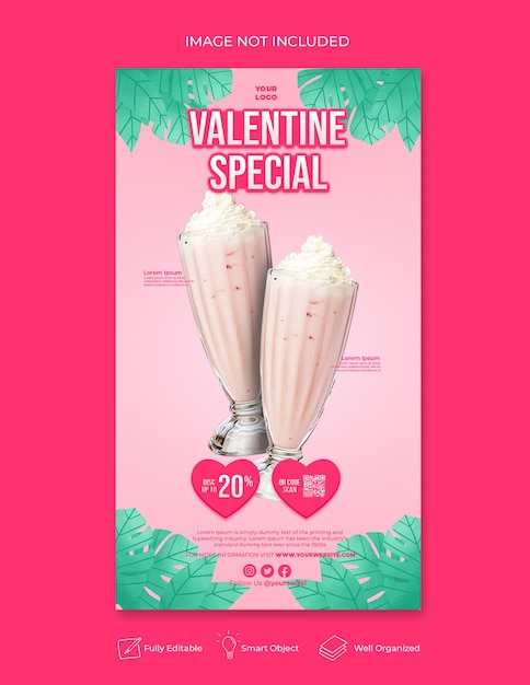 Post di instagram sui social media per la promozione del menu di san valentino