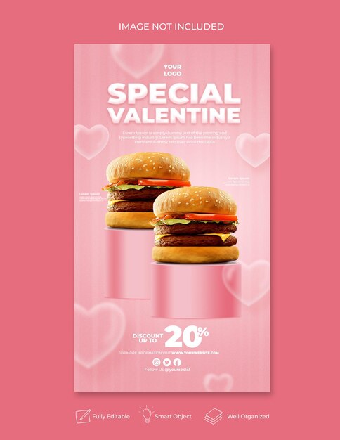 PSD valentines menu promotion social media instagram stories