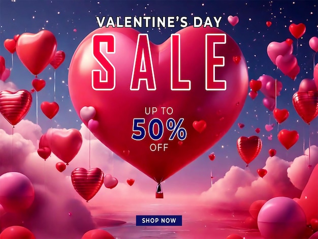 Valentines sale banner with colorful hearts