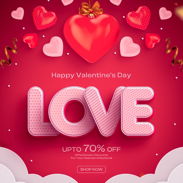 PSD valentines sale banner with editable text effect