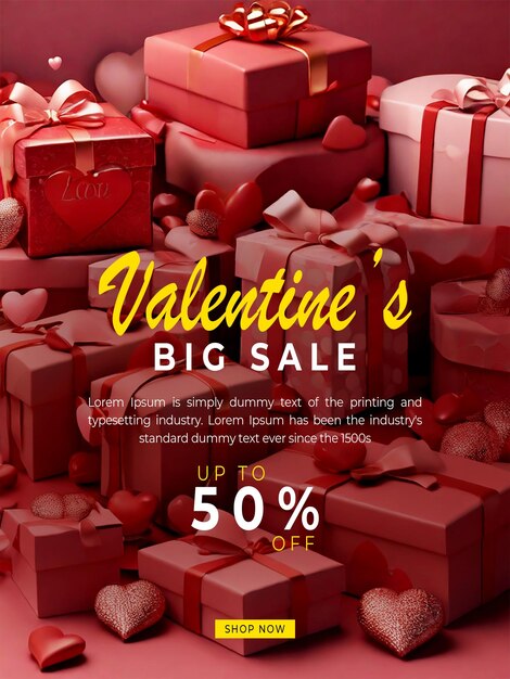 Valentines sale banner with gift boxes