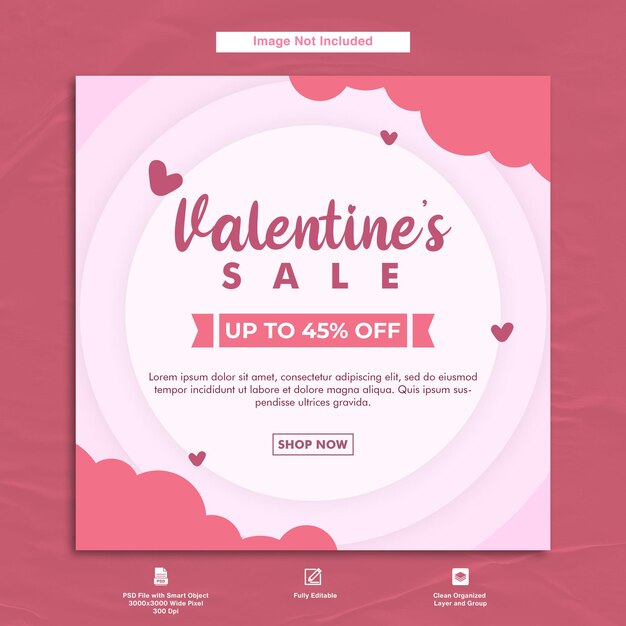 Offerta di vendita di san valentino modello di post instagram minimalista dal design piatto