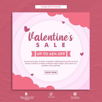 Offerta di vendita di san valentino modello di post instagram minimalista dal design piatto