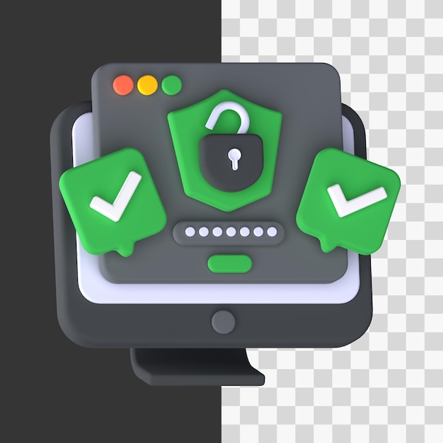 valid password in 3d render for graphic asset web presentation or other