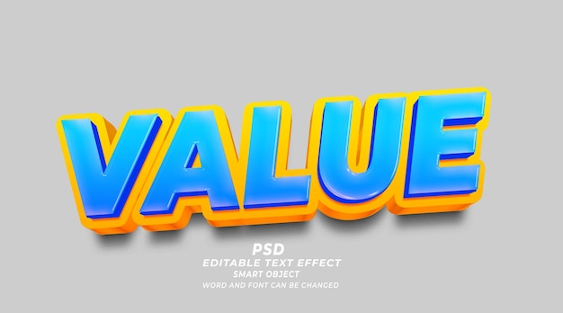 PSD value 3d editable text effect photoshop template with background