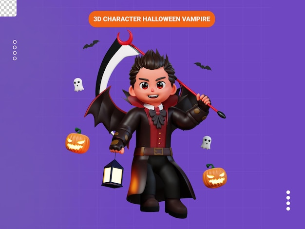 PSD vampire flying and carrying scythe 3d character