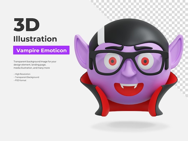 Vampire wearing black glasses emoticon 3d icon illustration