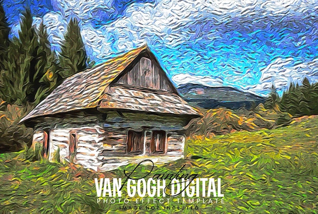 Шаблон фотоэффекта цифровой живописи Ван Гога