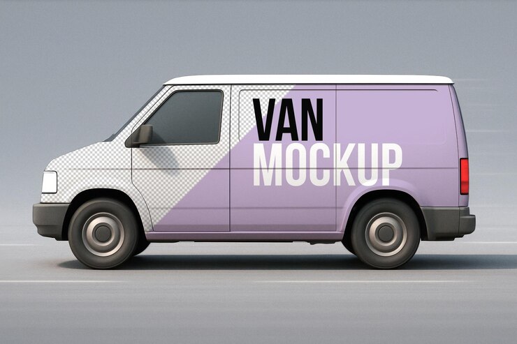 PSD van wrap mockup psd realistyczne nalepki handlowe dla pojazdów towarowych
