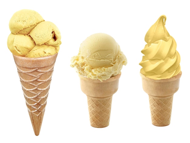 Vanilla ice cream in the cone transparent background