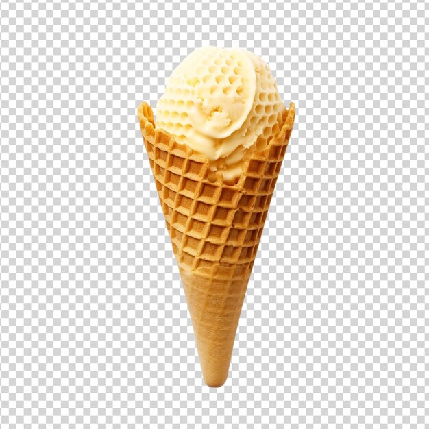 PSD vanilla ice cream in waffle cone isolated on transparent background