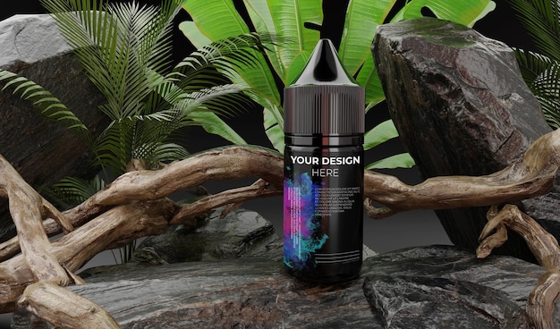 Vape vloeibare fles druppelaar mockup op de natuur