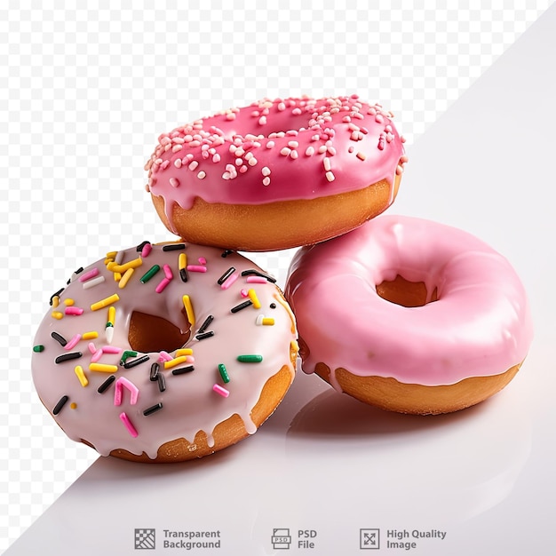 PSD variety of donuts three glazed donuts on a bright surface