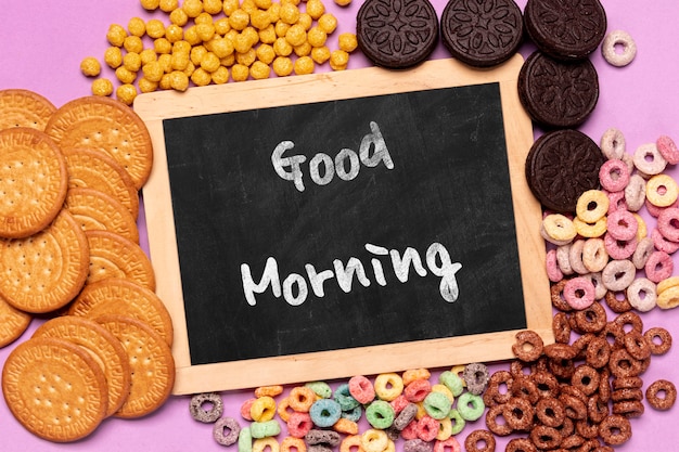 variety of food for breakfast on table