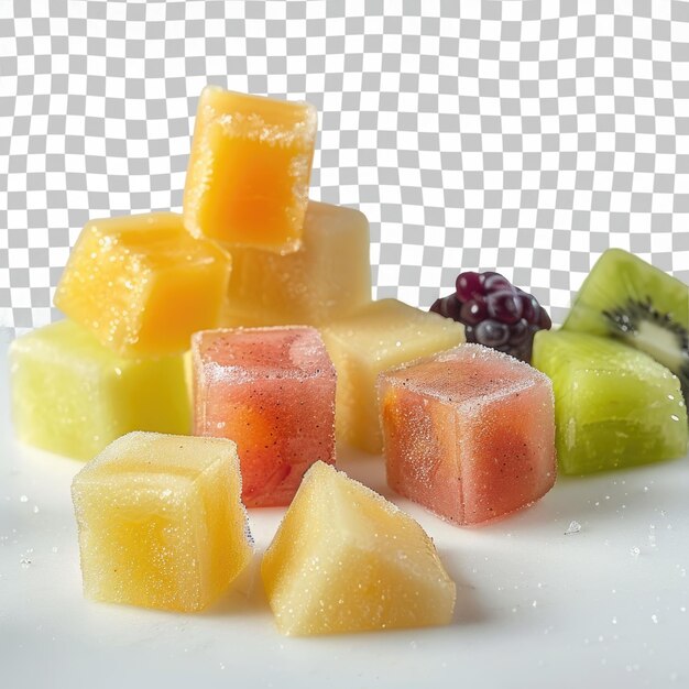 PSD a variety of fruit is on a white background with a checkered background