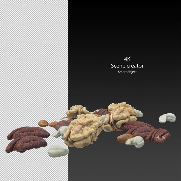 Variety of nuts rendering isolated