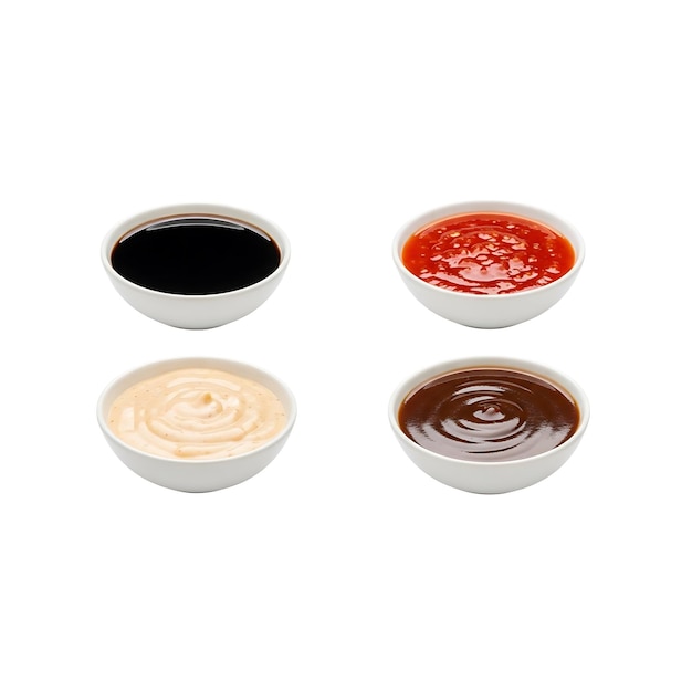 Variety of sauces in white bowls