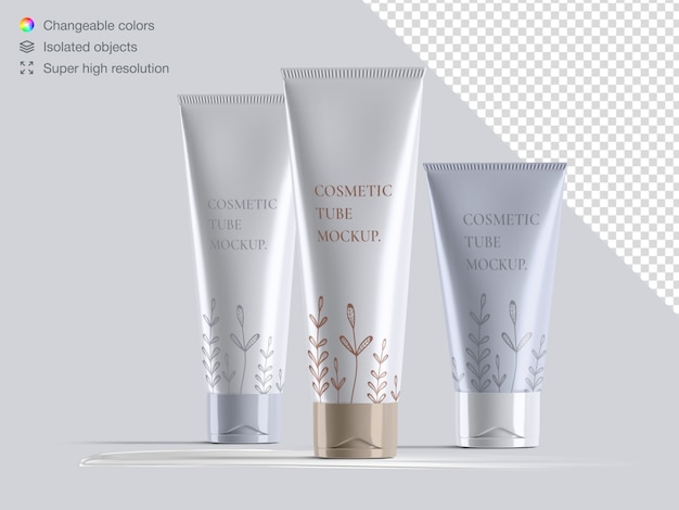 Variety of realistic glossy front view cosmetic cream tubes packaging mockup