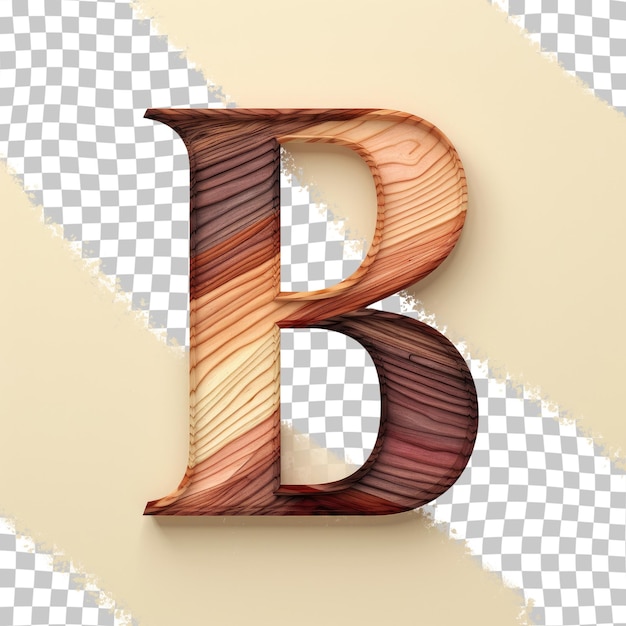 PSD variety of wooden letter b with realistic wood texture in different shades on a transparent background