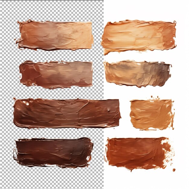 PSD various brown oil paint brush strokes on transparent background from top view